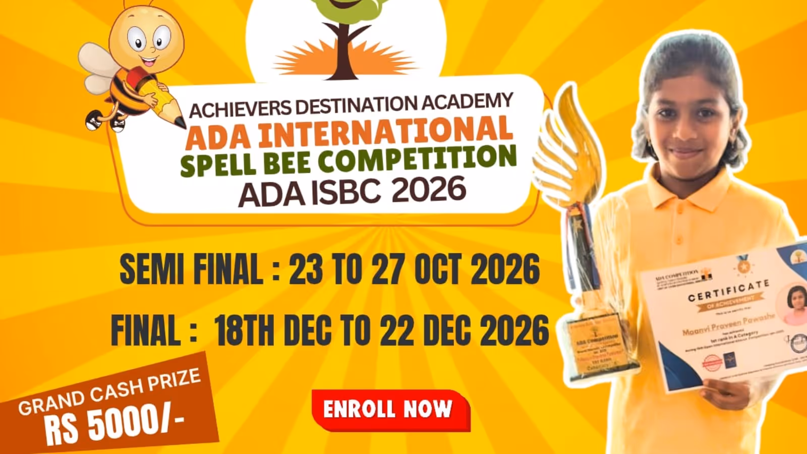 ADA International Spell Bee Competition in Bangalore 2026